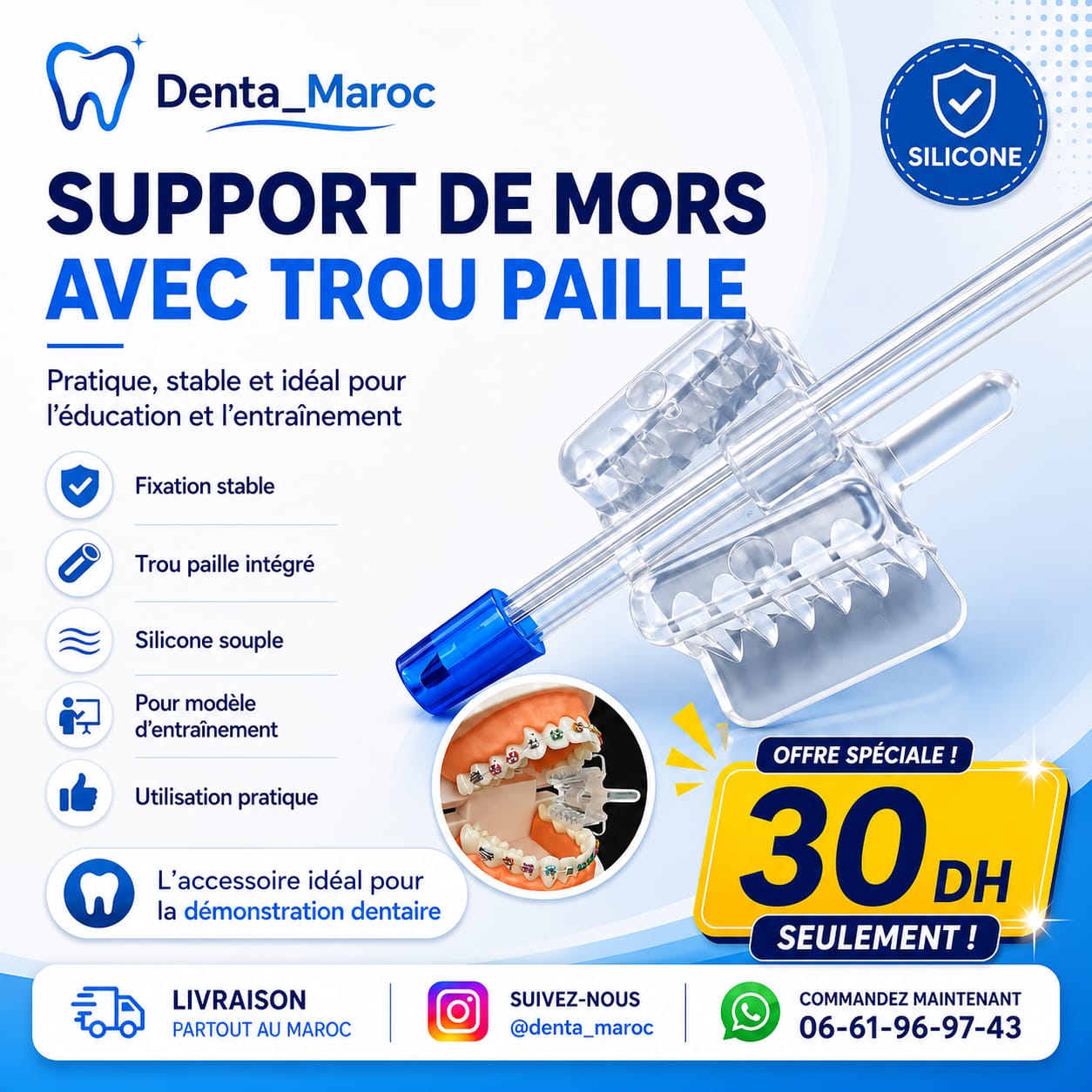 Support de Mors en Silicone avec Trou pour Paille