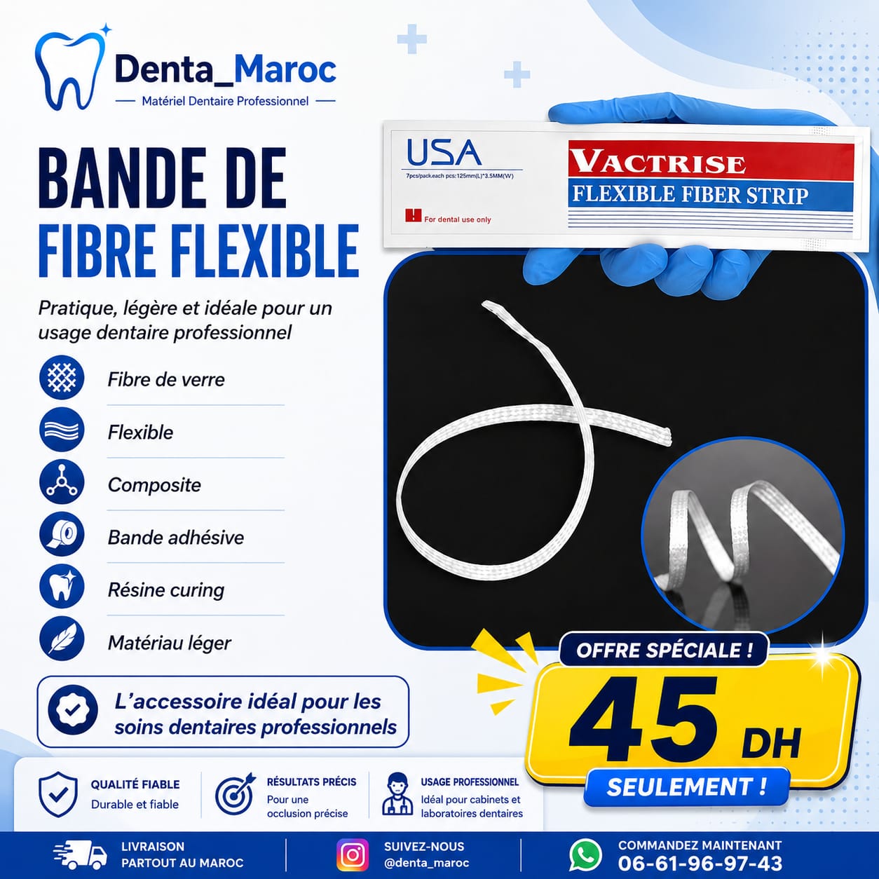 Bande de Fibre Flexible en Verre pour Restaurations Dentaires