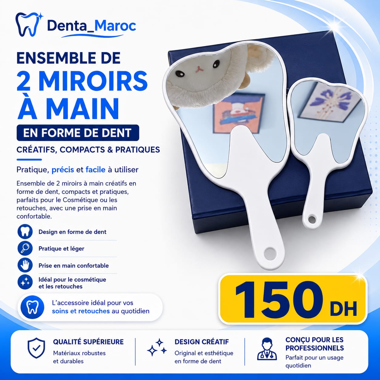 Ensemble de 2 Miroirs à Main en Forme de Dent